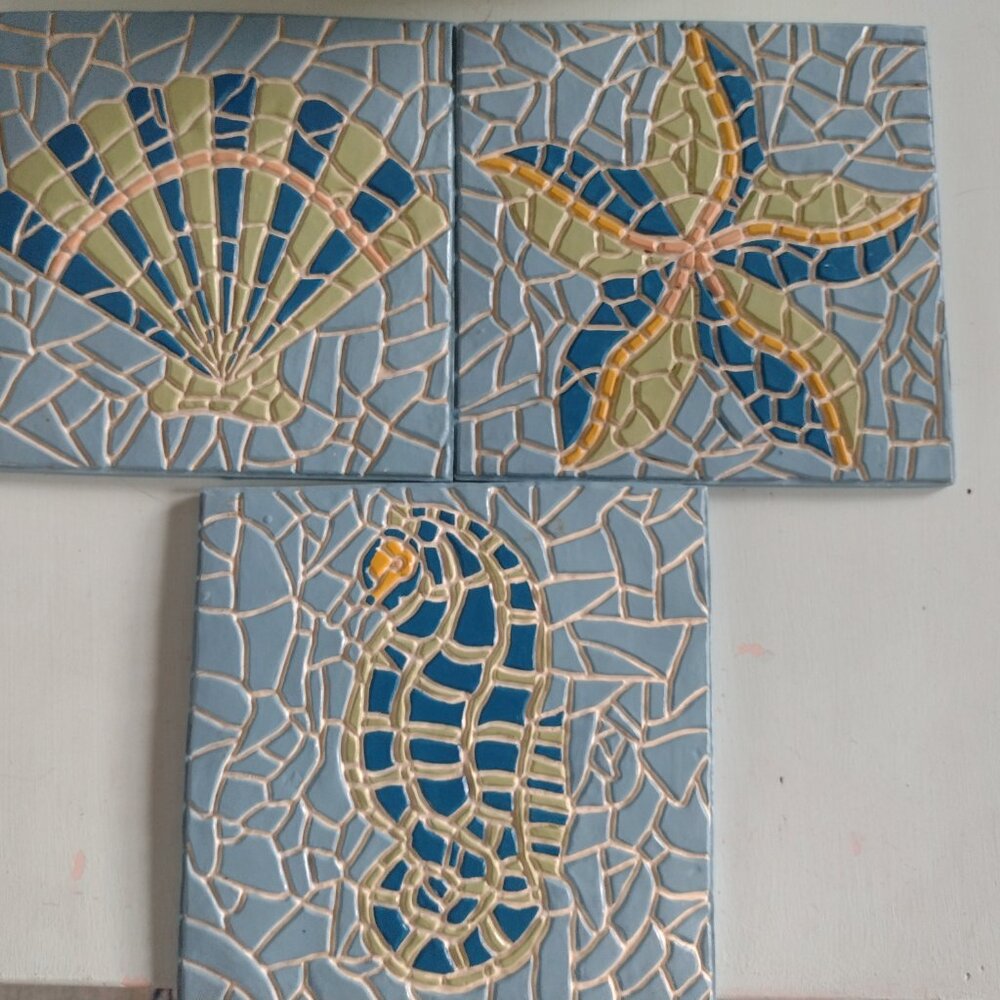 Painted Mosaic Style Sea Life  Wall Hanging Tiles